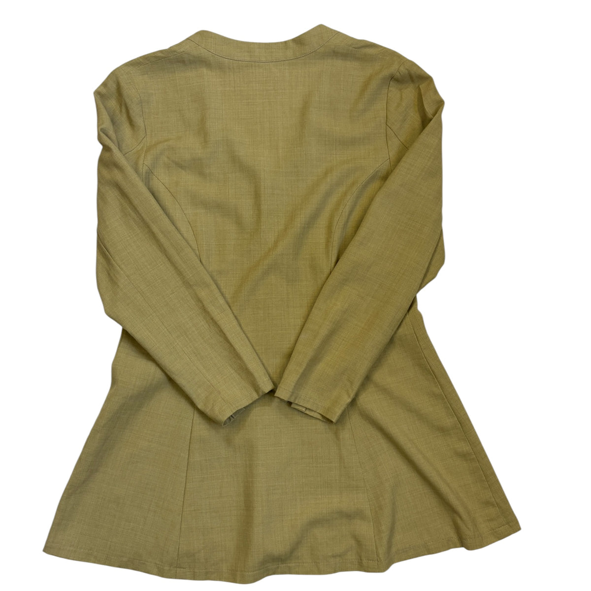 sage green tailored blouse with v-neck and buttons back