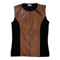 black and cognac faux leather vest top
