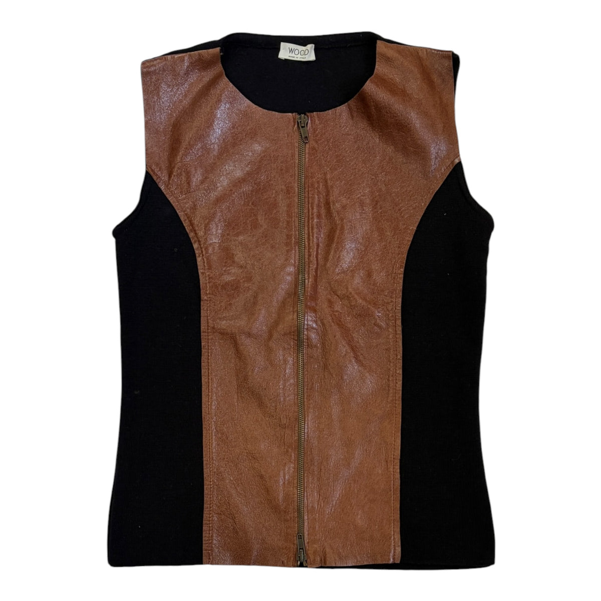 black and cognac faux leather vest top