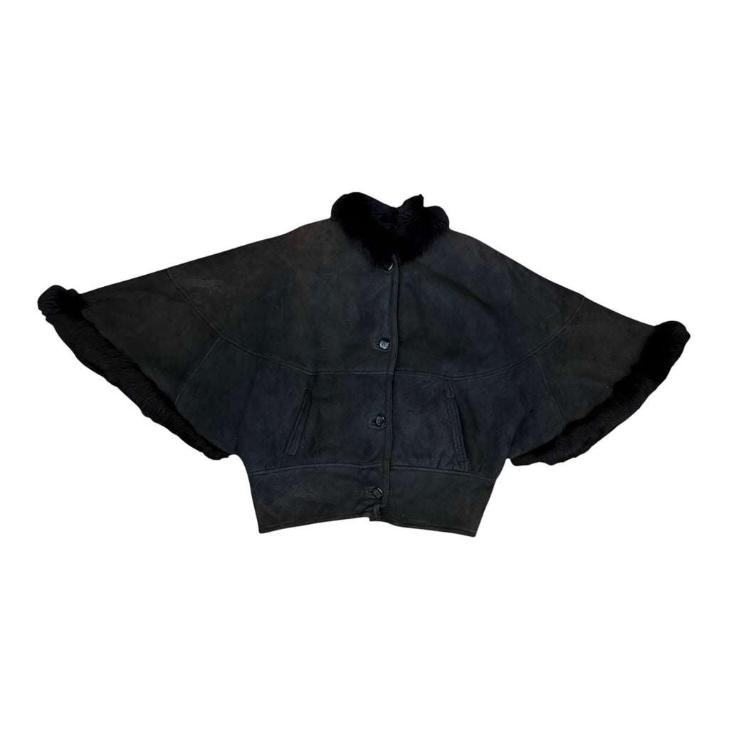 black sheepskin cape coat