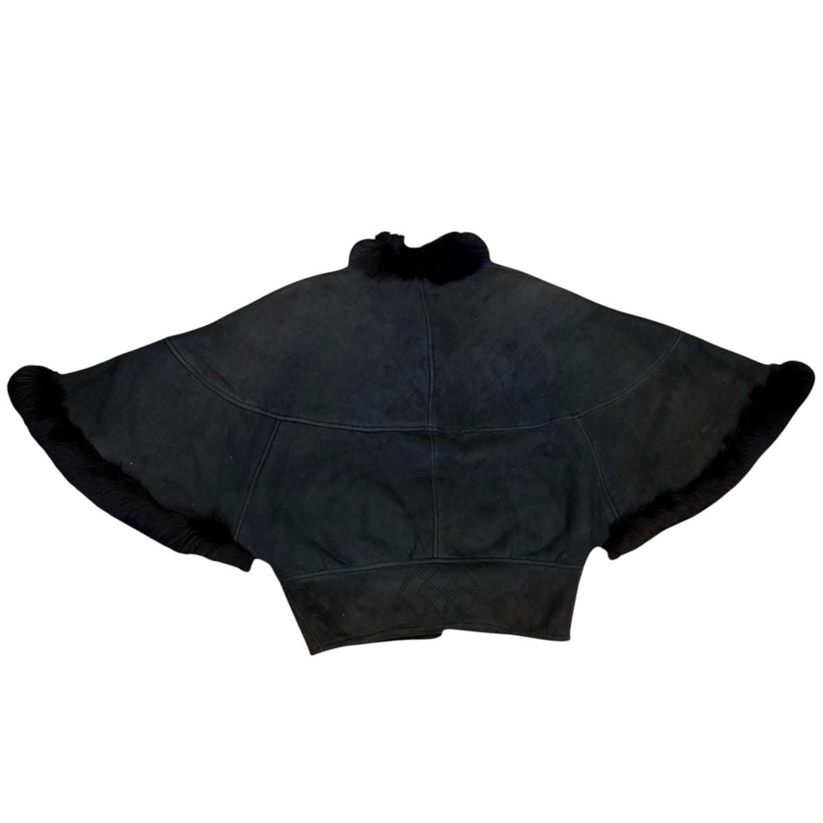 black sheepskin cape coat back