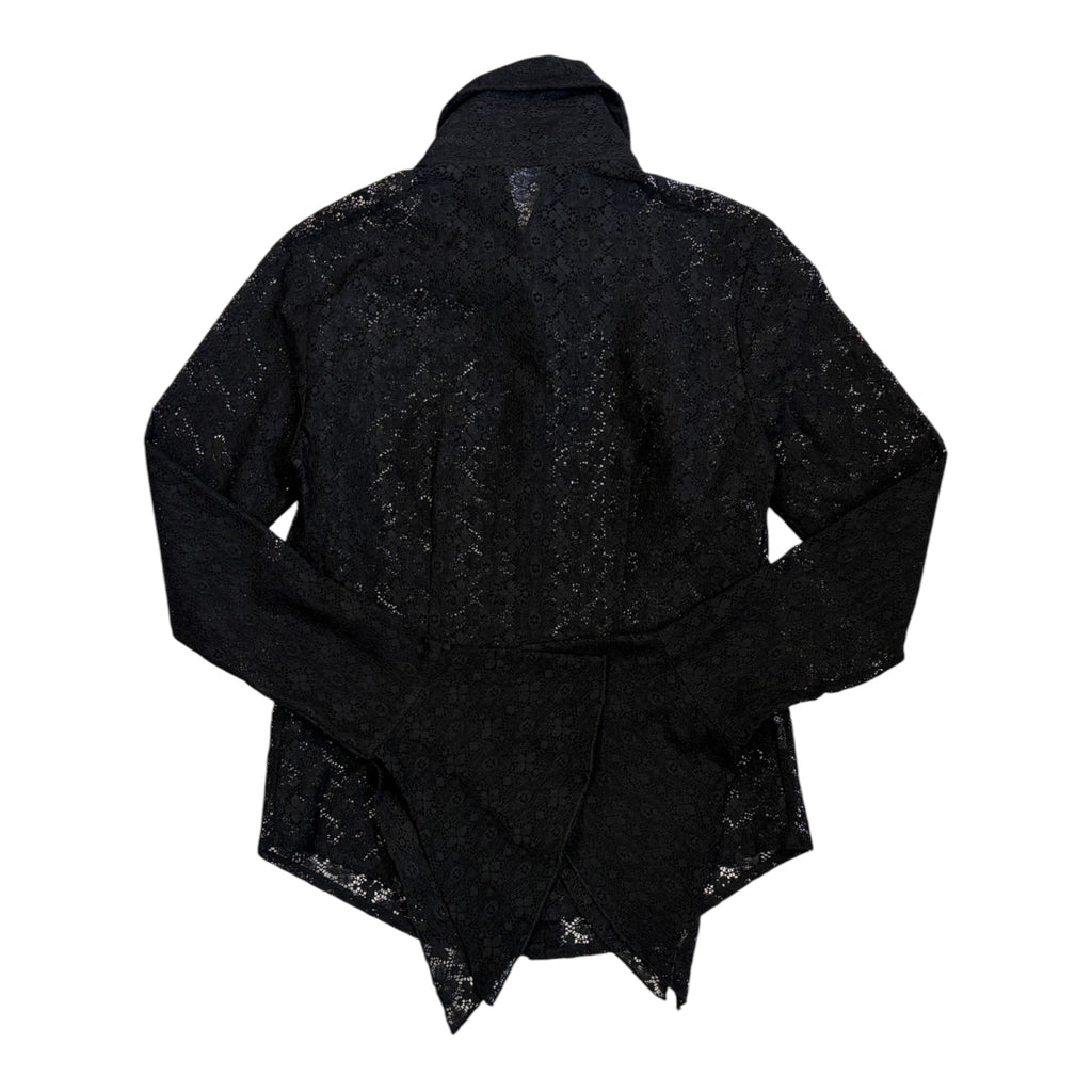 black sheer lace bell sleeve blouse back