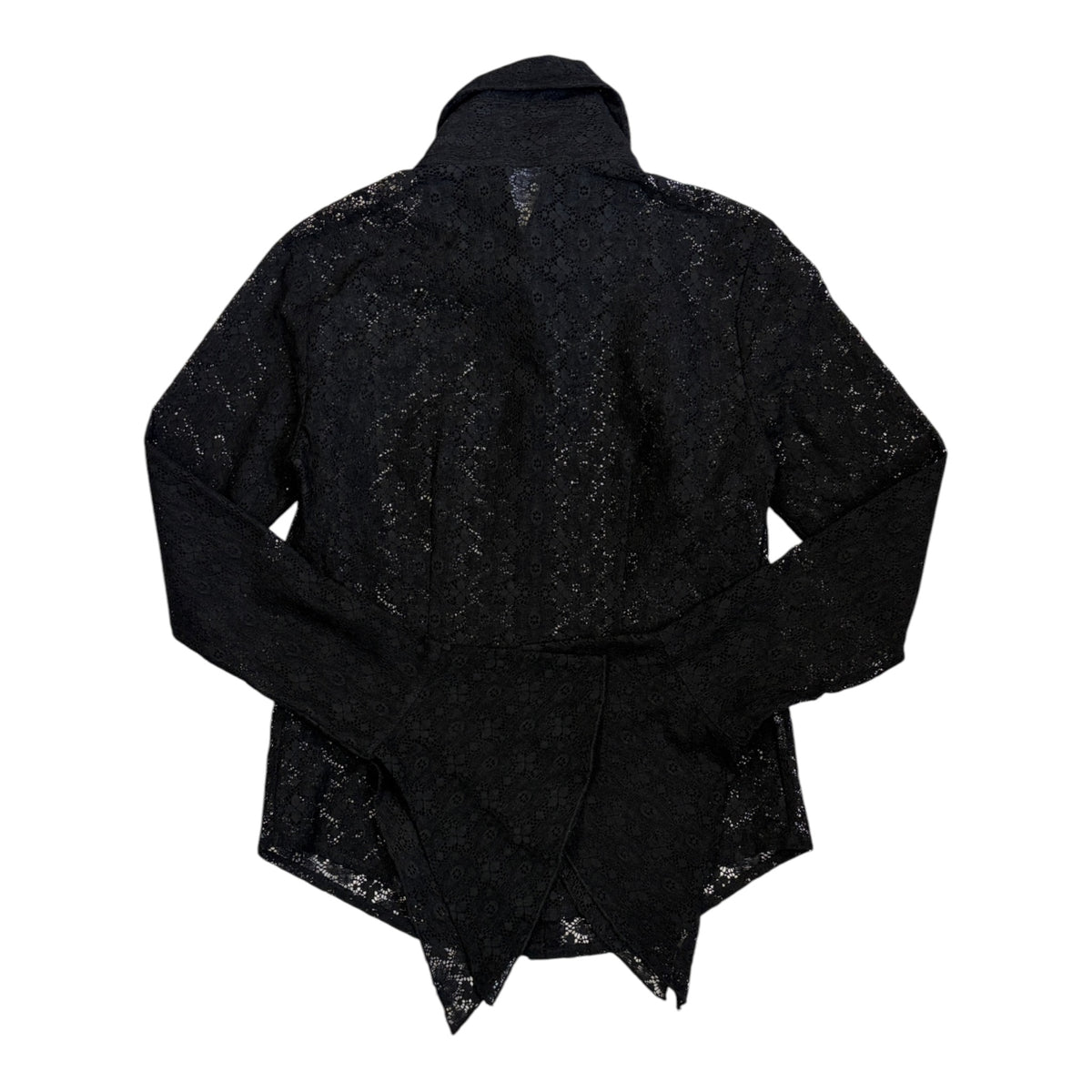 black sheer lace bell sleeve blouse back