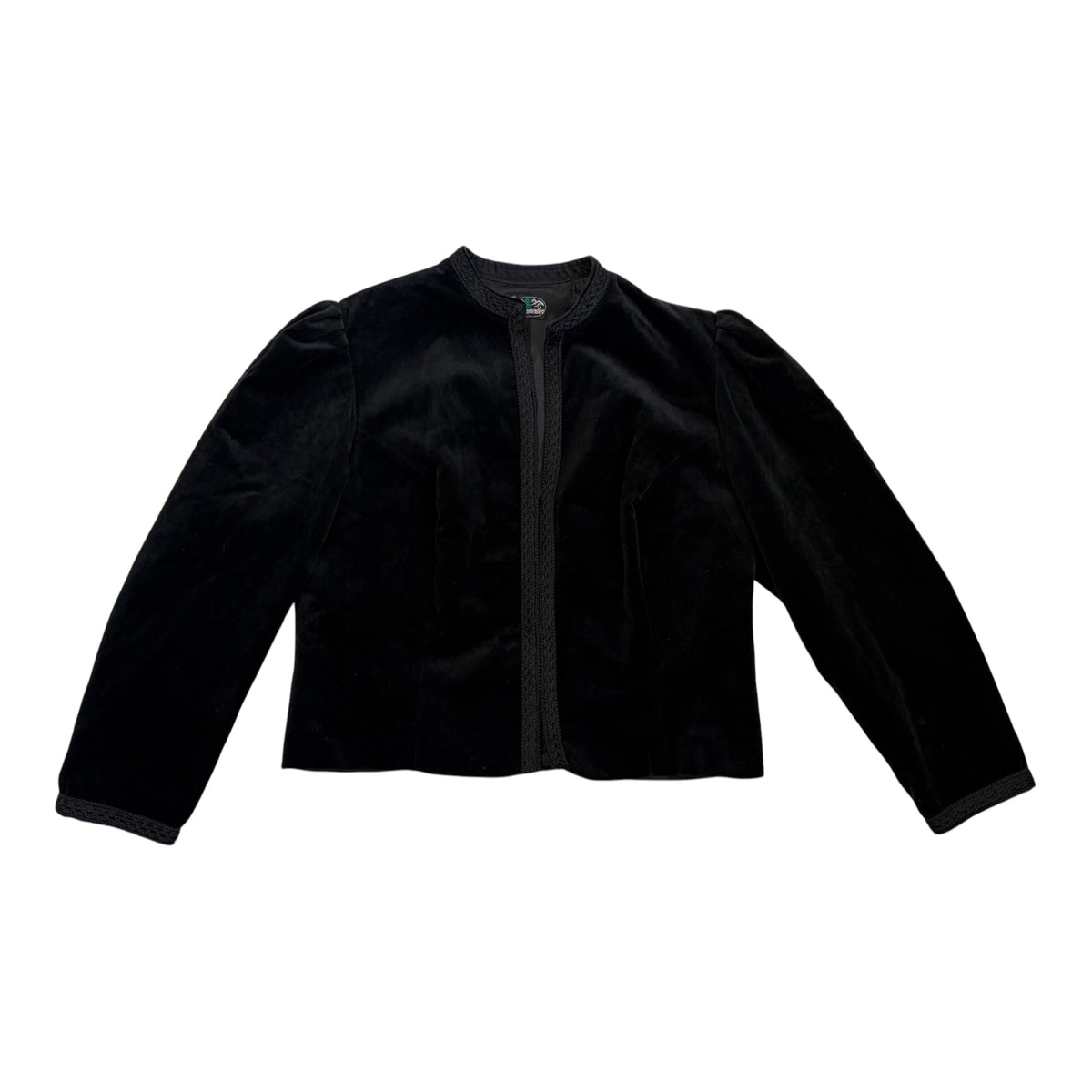 black velvet cardigan with puffed sleeves