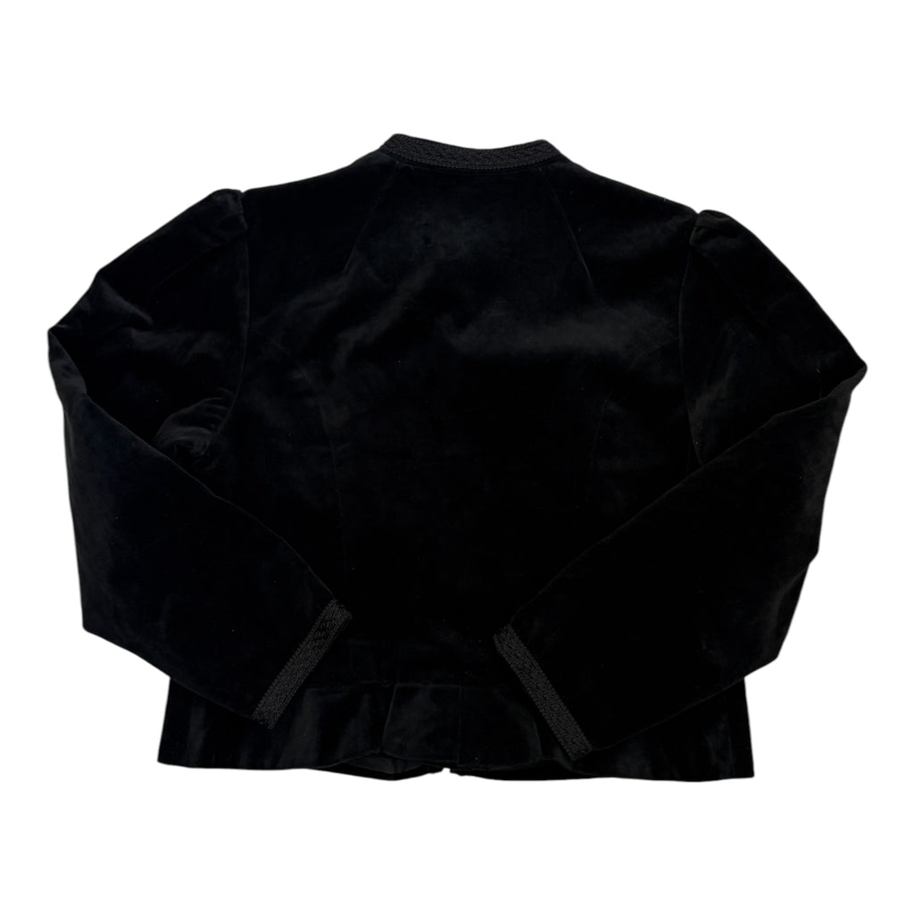 black velvet cardigan with puffed sleeves back