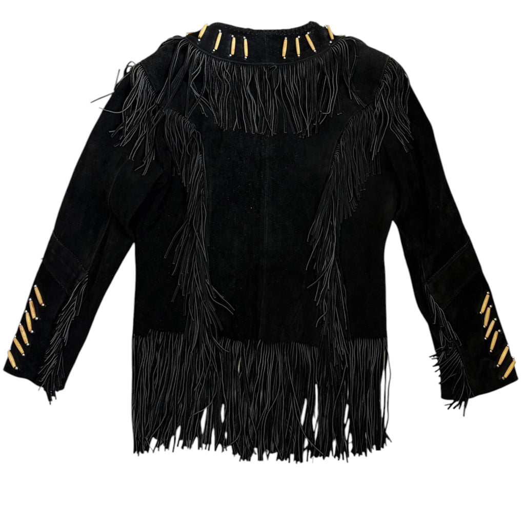 black western fringe jacket with bone bead trim back