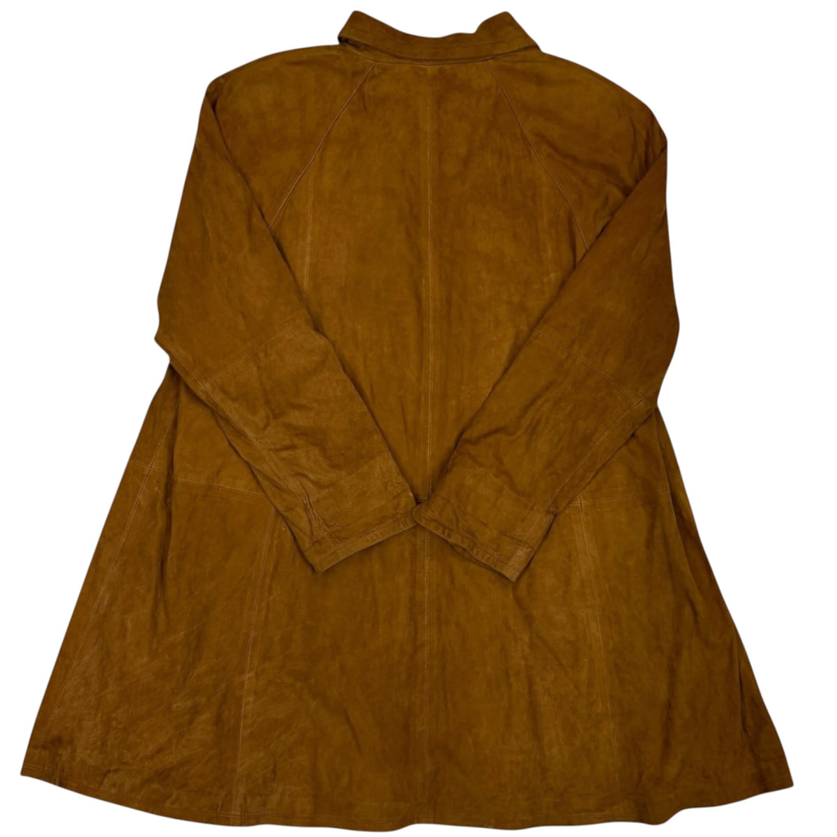 brown a-line leather coat back
