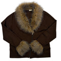 brown cardigan with faux fur trim