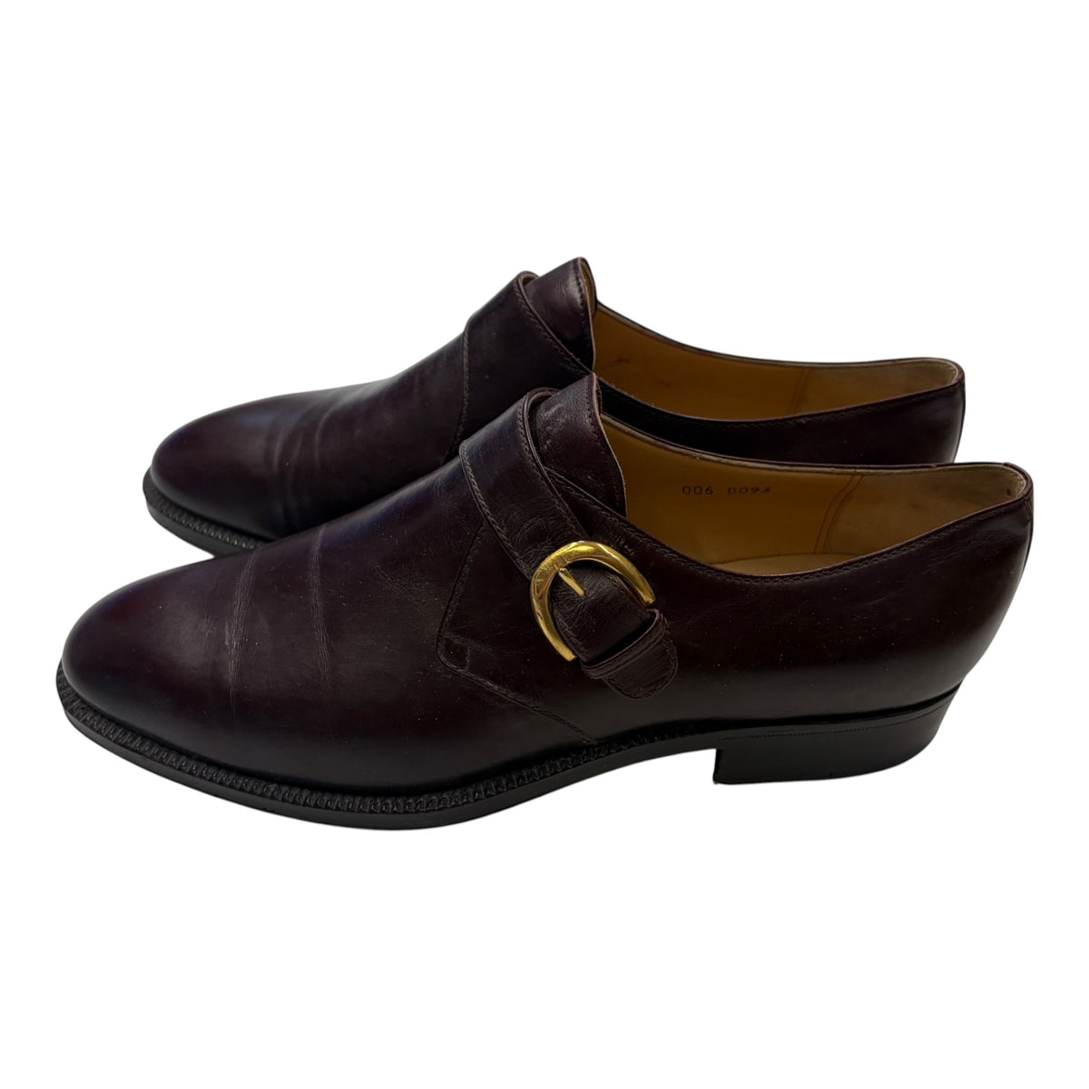 brown leather buckle shoes side