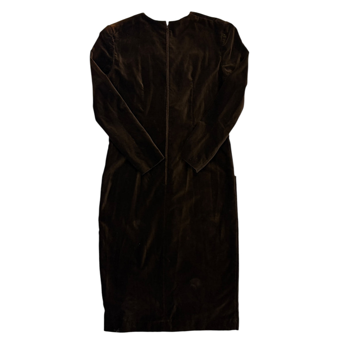 brown velvet dress with white bow details back