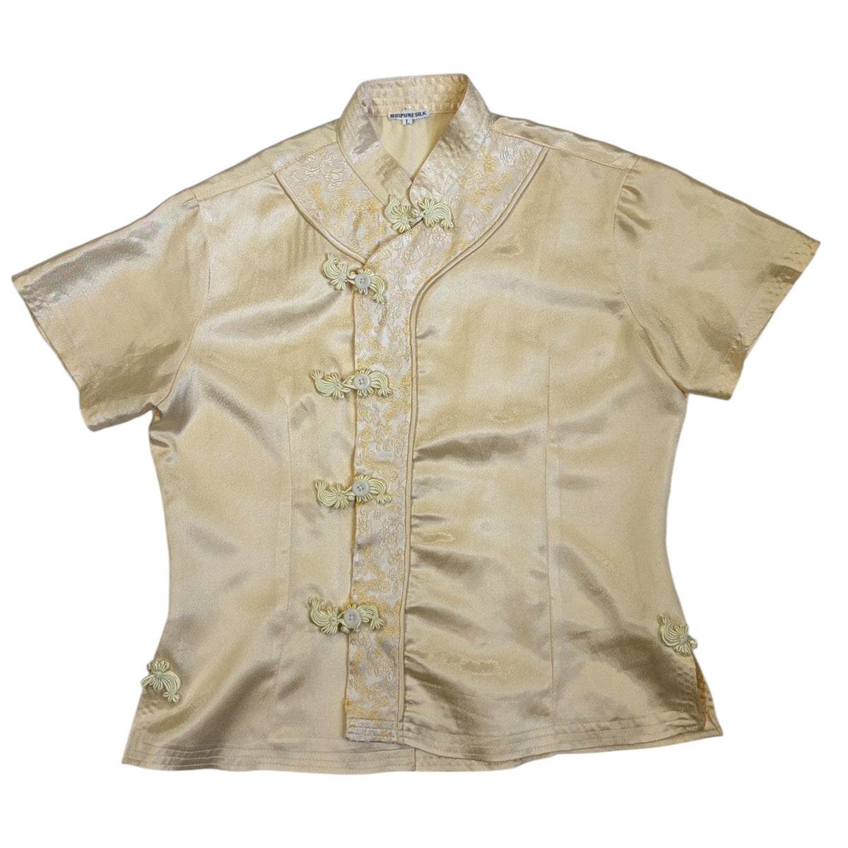 champagne chinese silk blouse with embroidered details