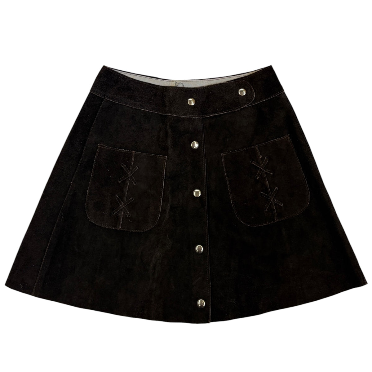 dark brown leather a-line mini skirt