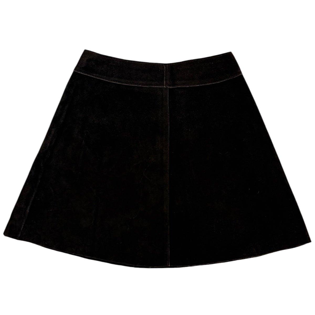 dark brown leather a-line mini skirt back
