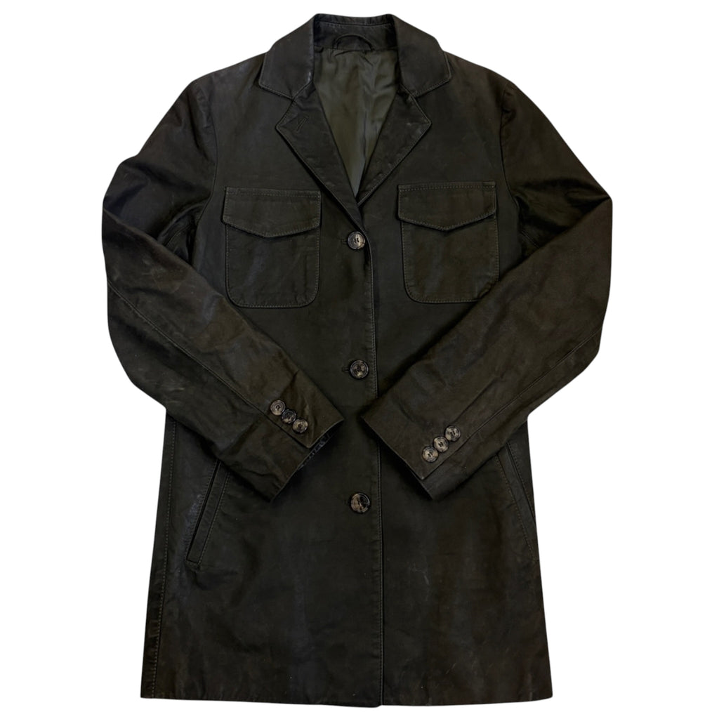 dark green leather coat