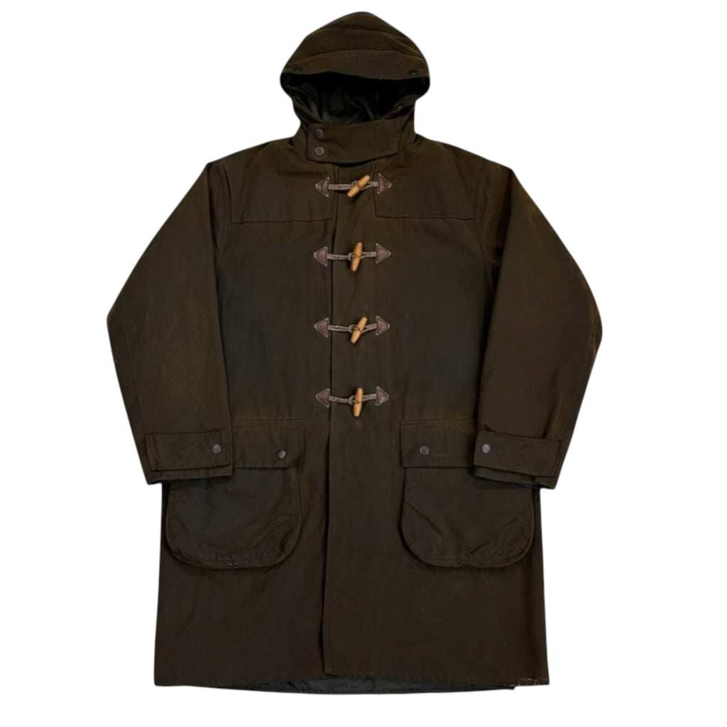 dark olive barbour duffle coat, waxed