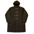 dark olive barbour duffle coat, waxed