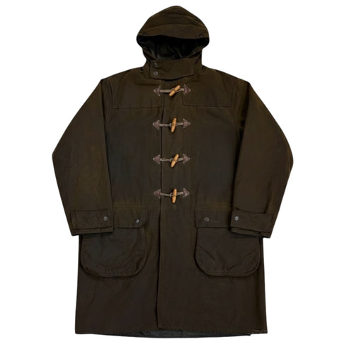 dark olive barbour duffle coat, waxed