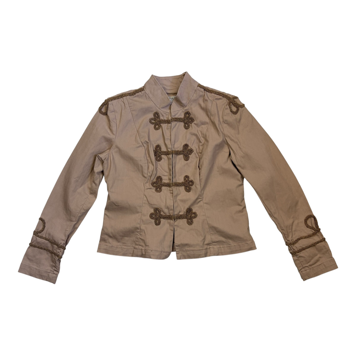 dusty pink military jacket with gold details
