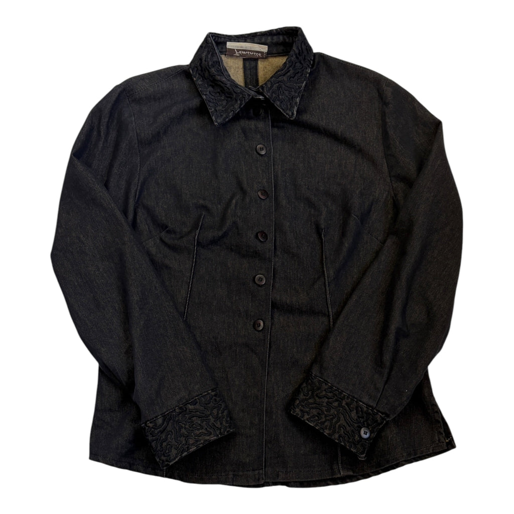 embroidered black denim shirt