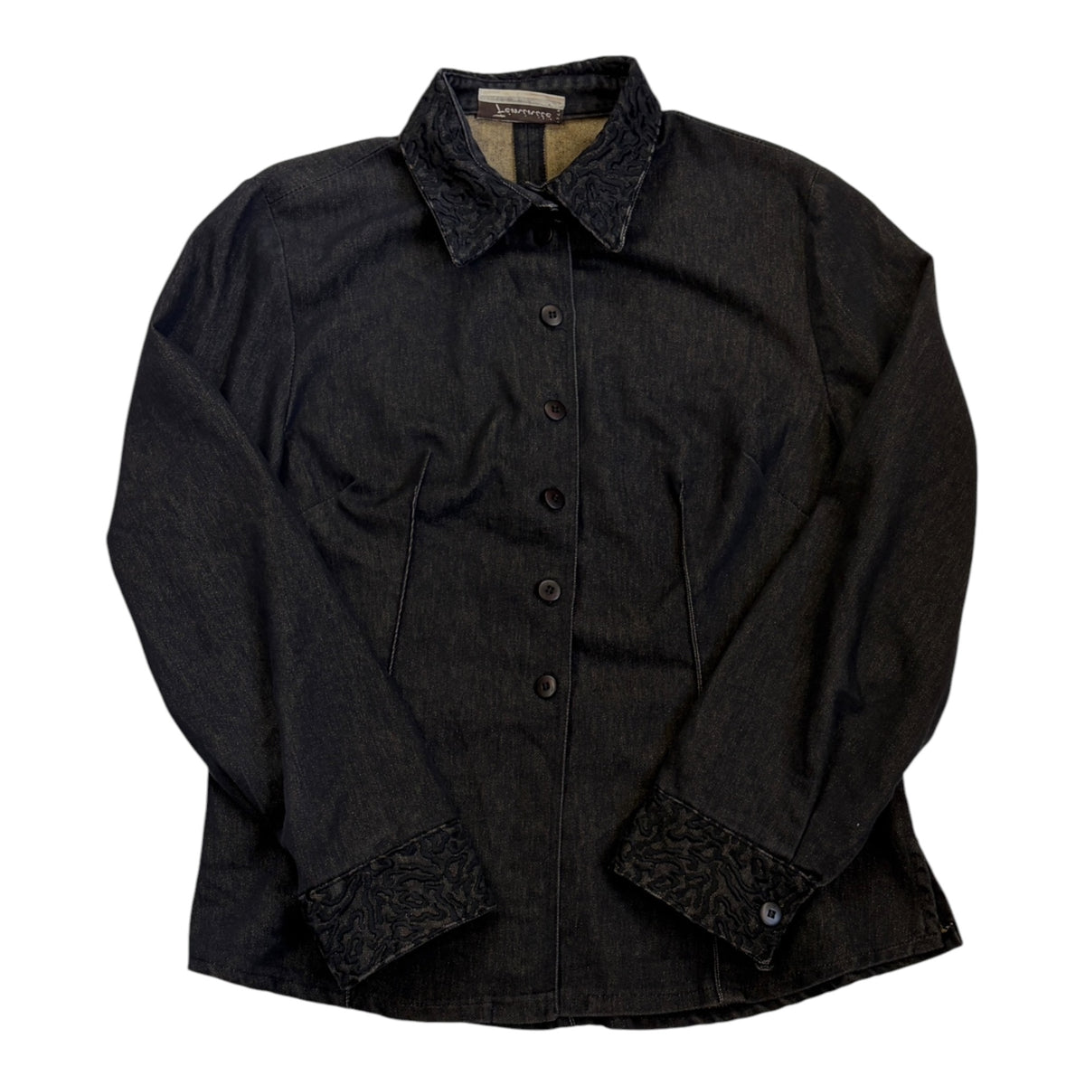 embroidered black denim shirt