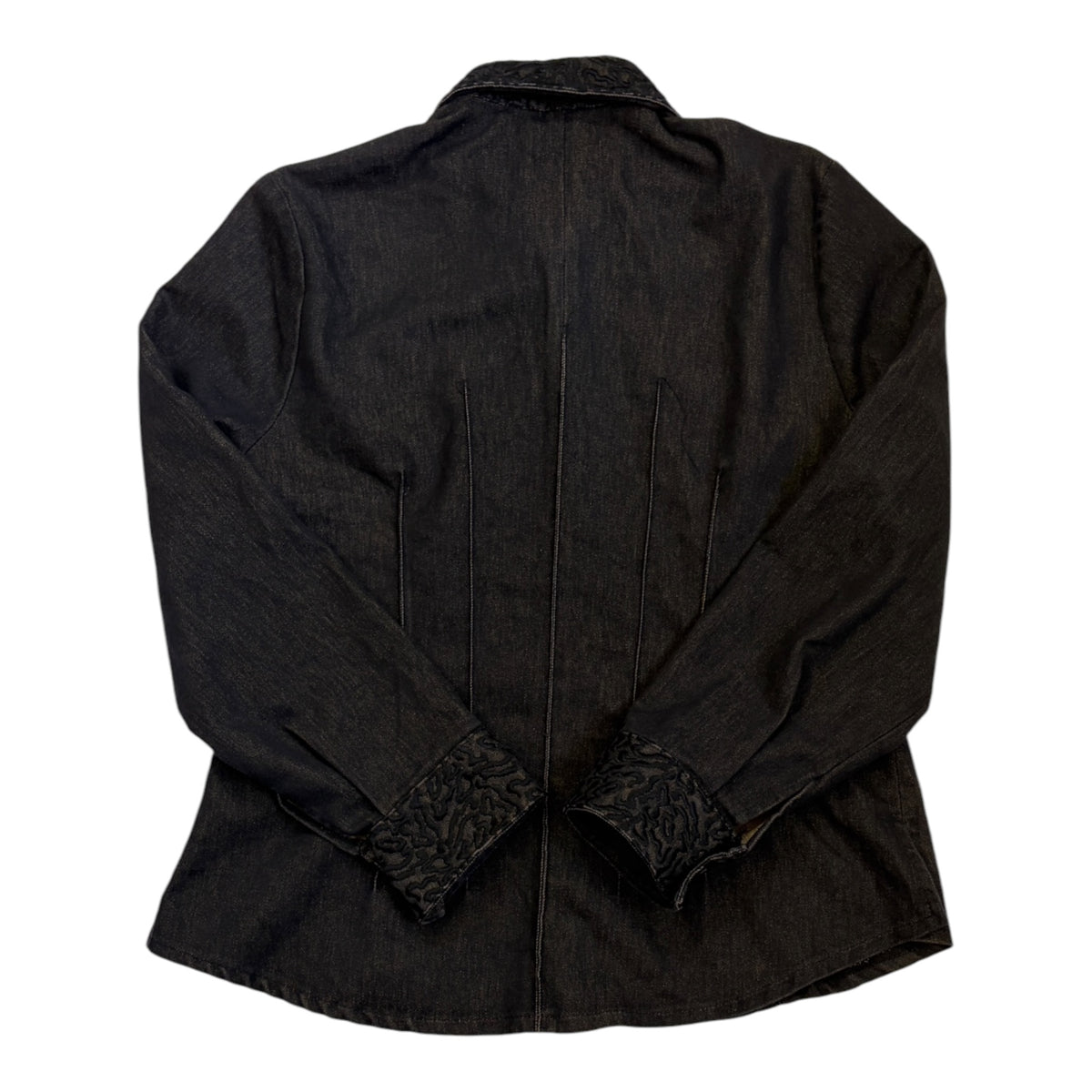 embroidered black denim shirt back