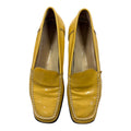 glossy mustard loafers