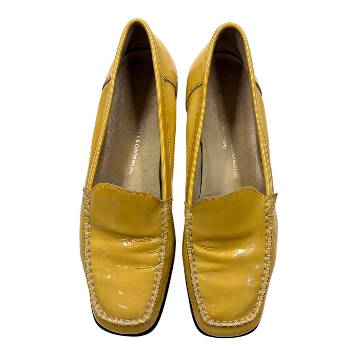 glossy mustard loafers