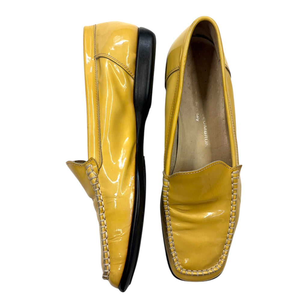 glossy mustard loafers back