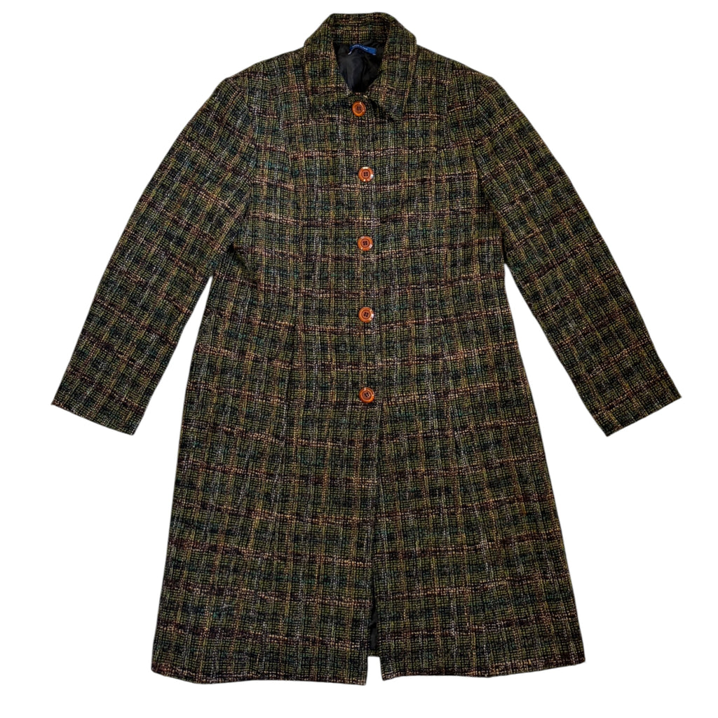 green bouclé wool coat