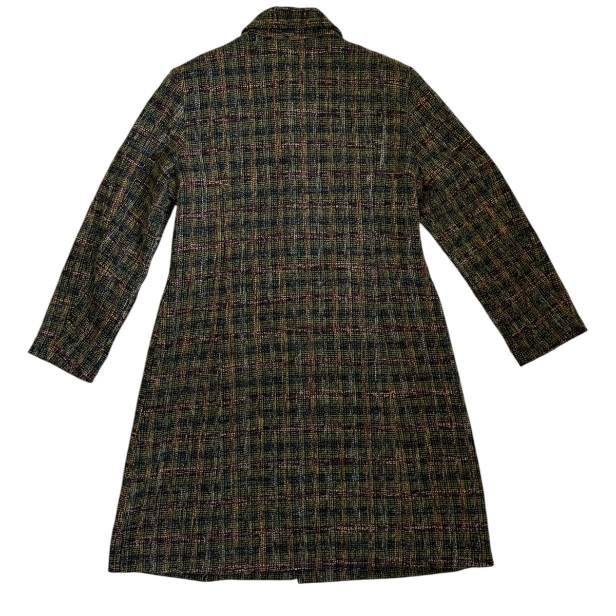 green bouclé wool coat back