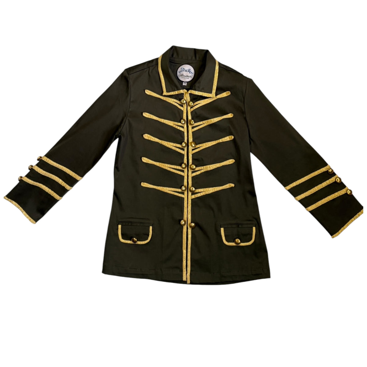 green military style jacket with gold details