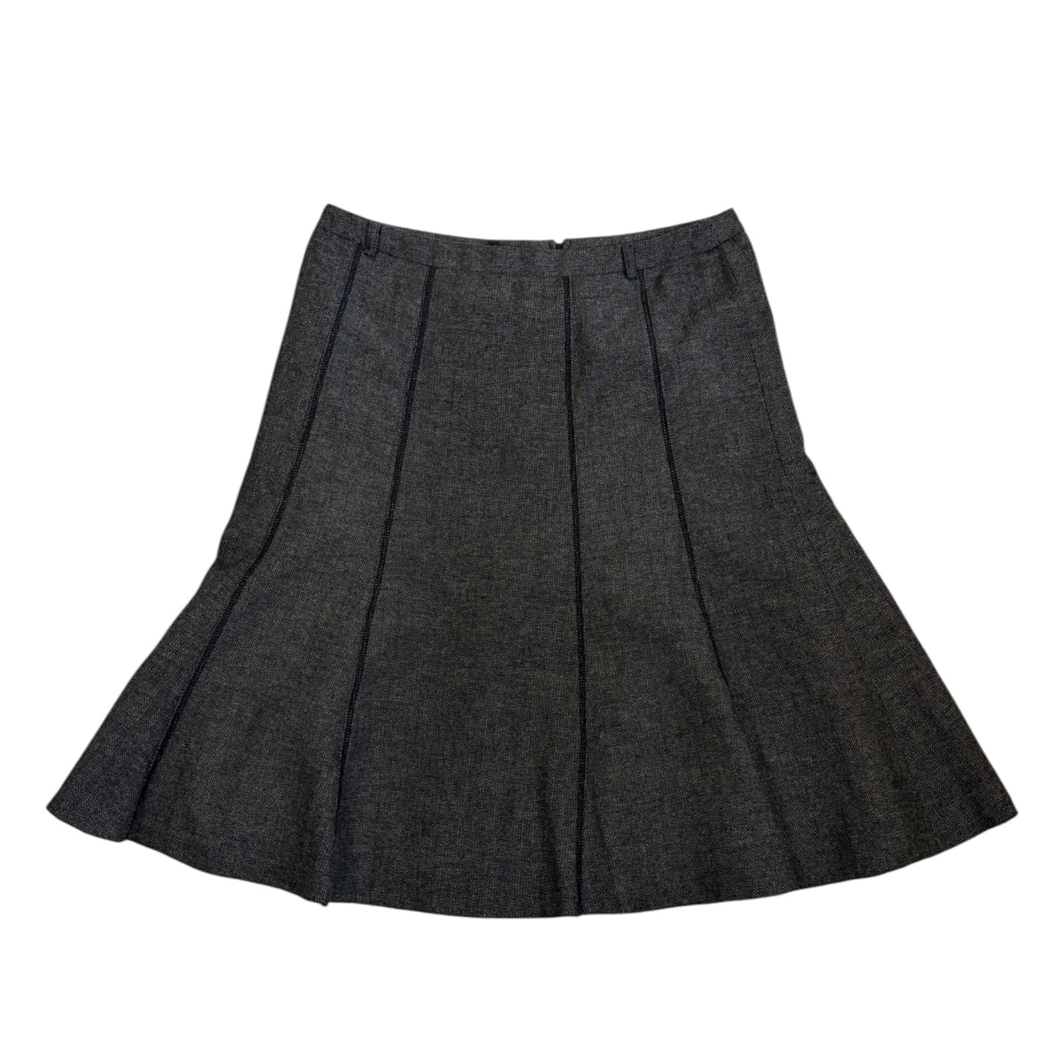 grey a-line wool skirt with black seams