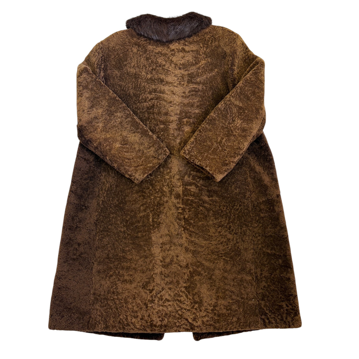 hazelnut sheepskin coat with fur collar back