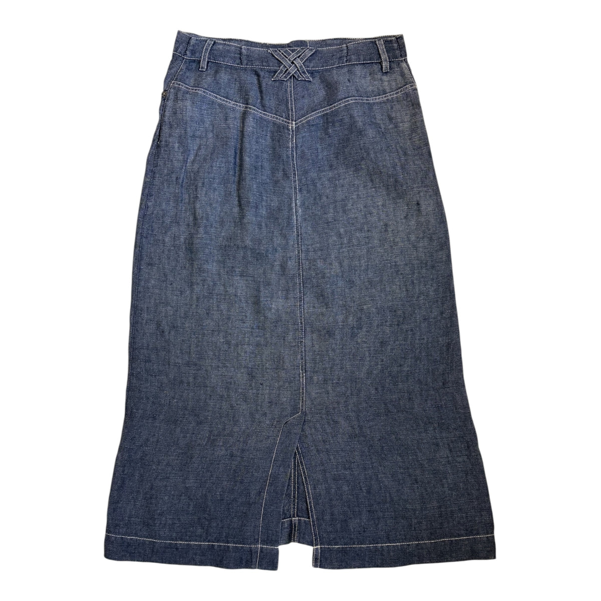 long, straight Marlboro denim skirt back