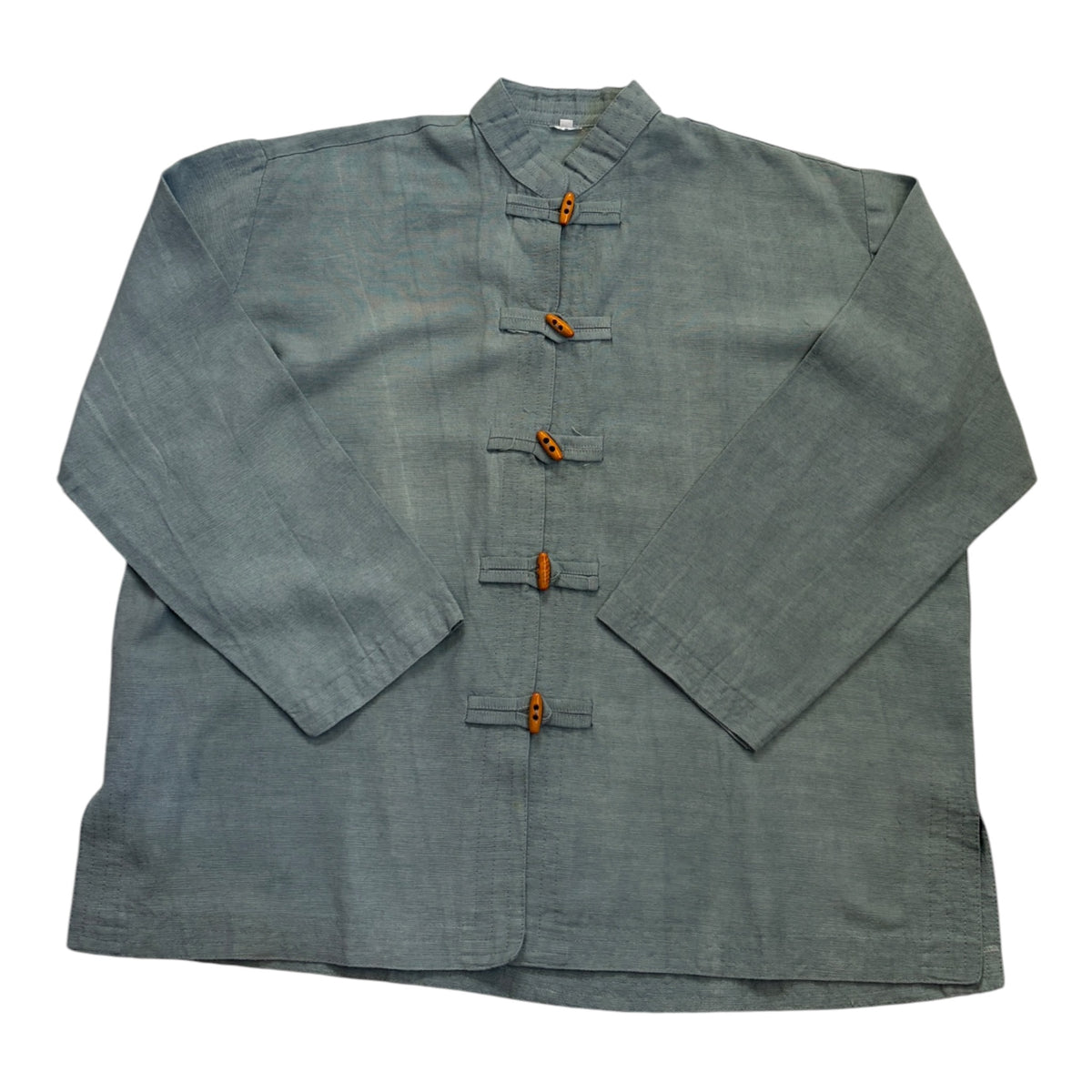 mandarin collar linen jacket with wooden buttons