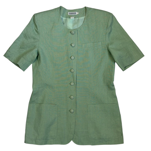 mint green Cacharel linen top with shoulder pads