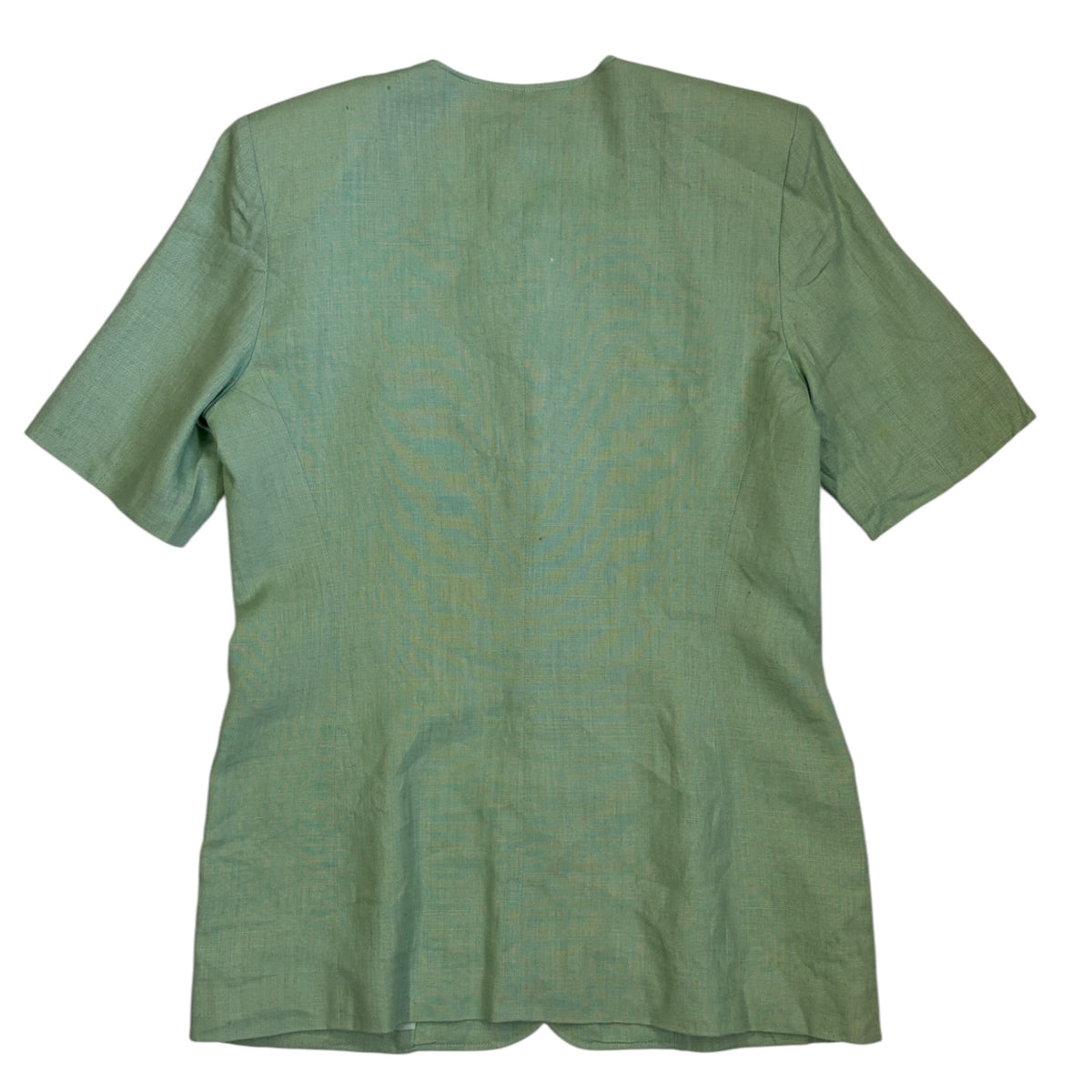 mint green Cacharel linen top with shoulder pads back
