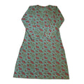 mint green floral jacquard dress with long sleeves and an a-line silhouette