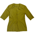 moss green longline blouse with wavy neckline