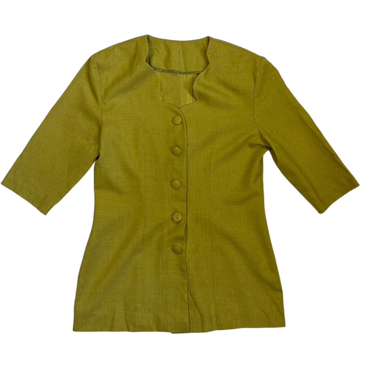 moss green longline blouse with wavy neckline