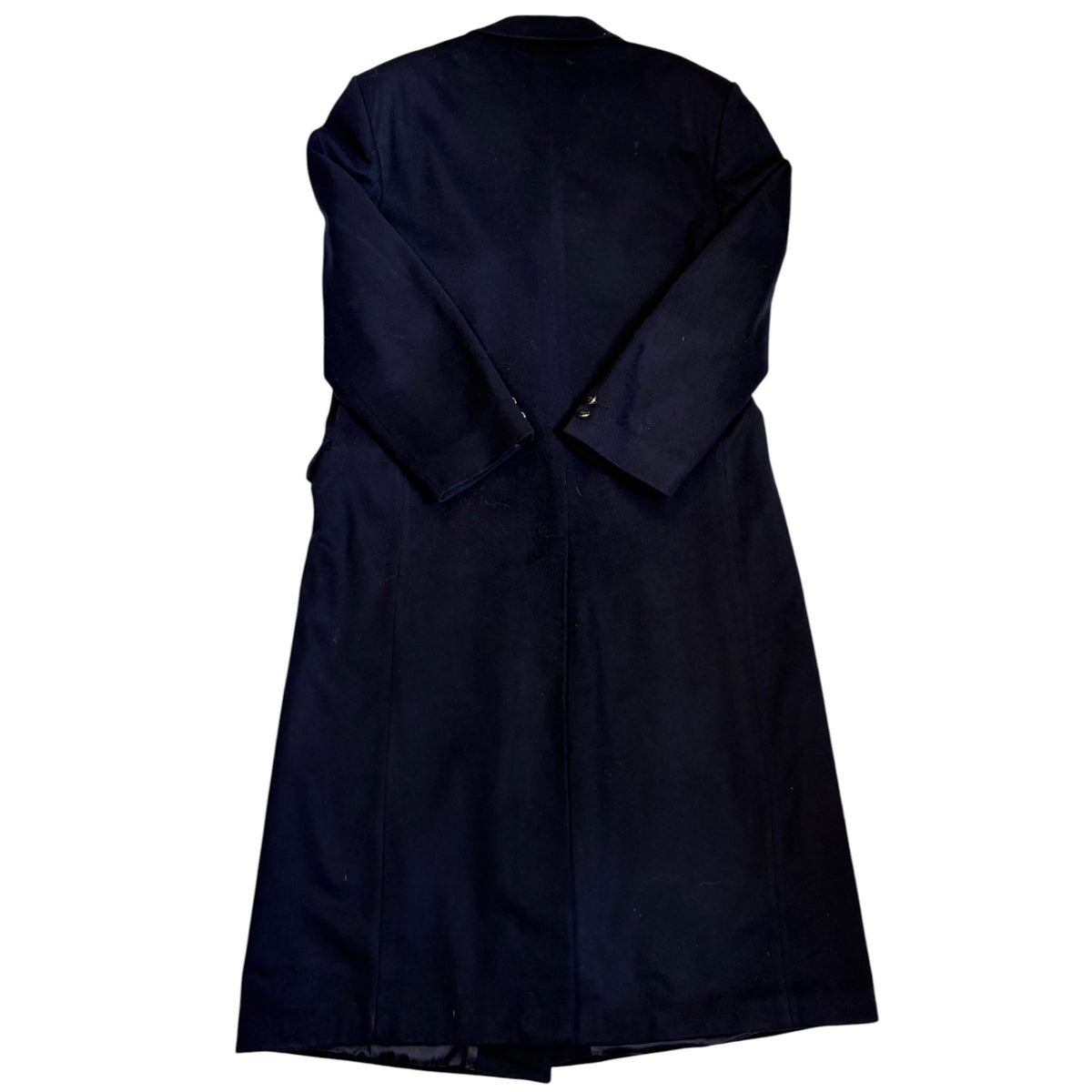 navy blue long marine wool coat back