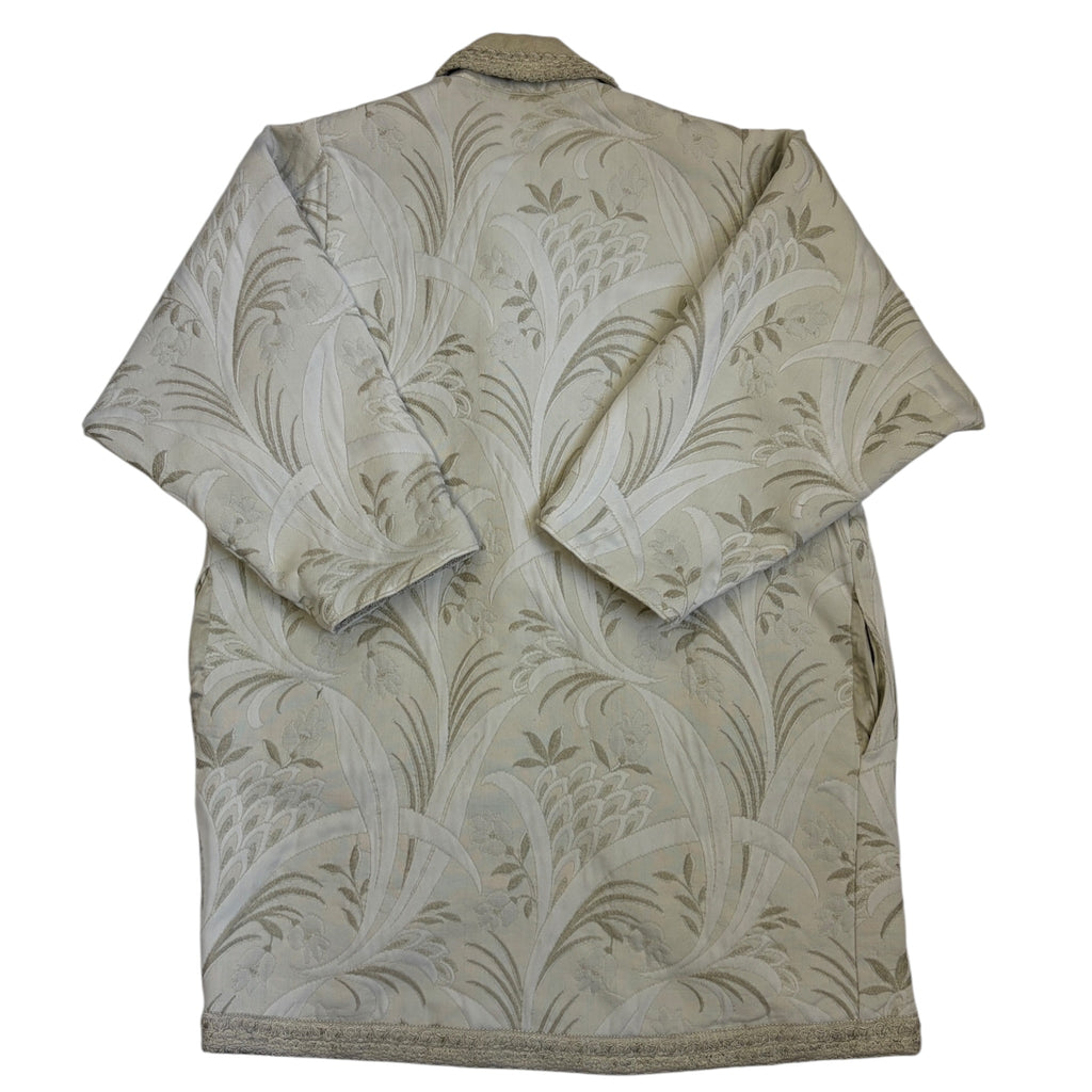 off white quilted jacquard coat with embroidered details back