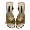 olive green block heel leather mules
