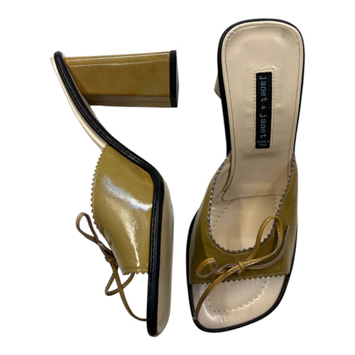 olive green block heel leather mules side