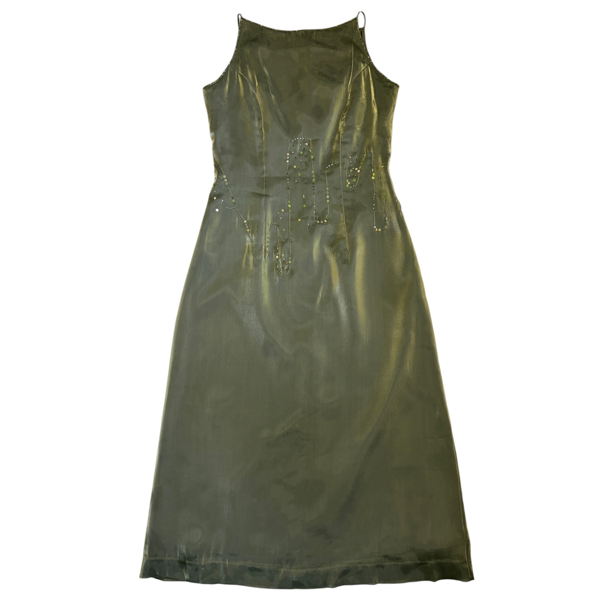 olive green shimmering silk dress