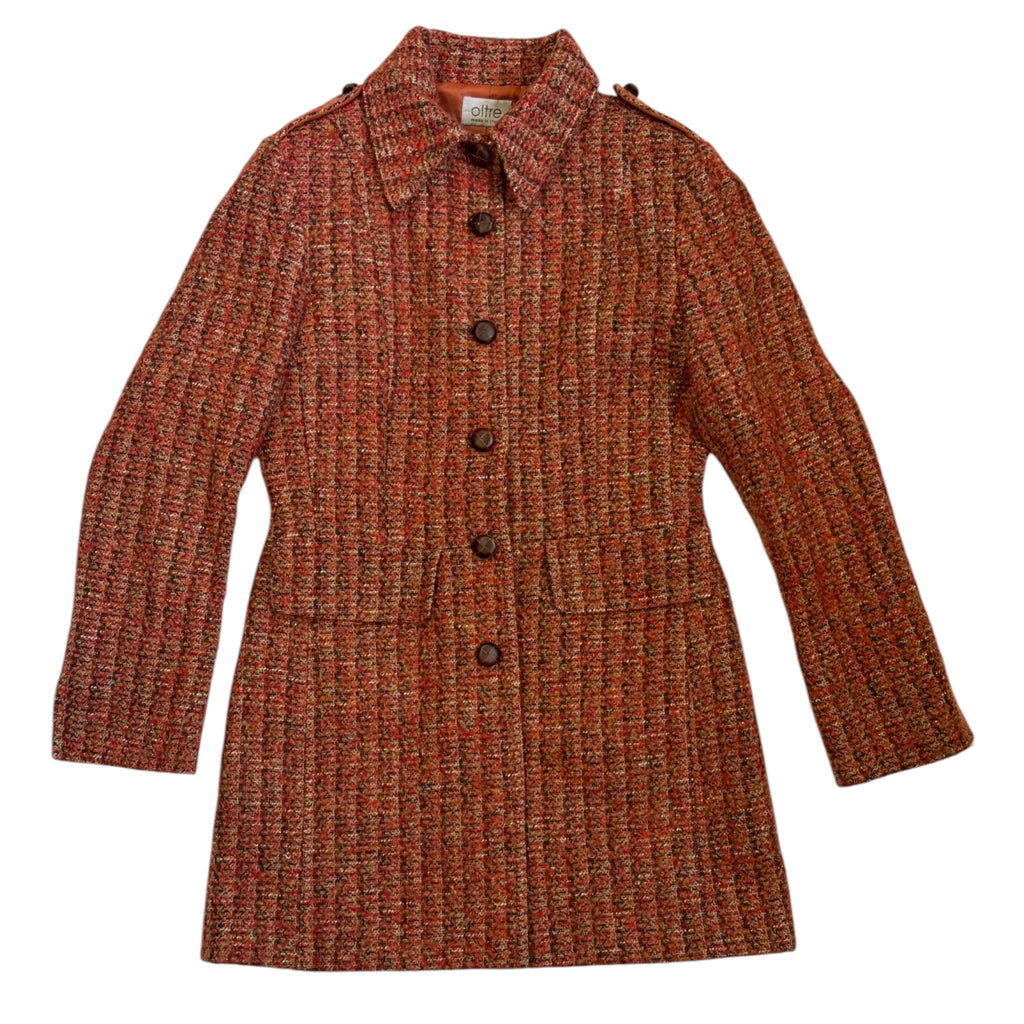orange bouclé wool coat, tailored fit