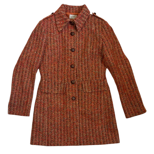 orange bouclé wool coat, tailored fit