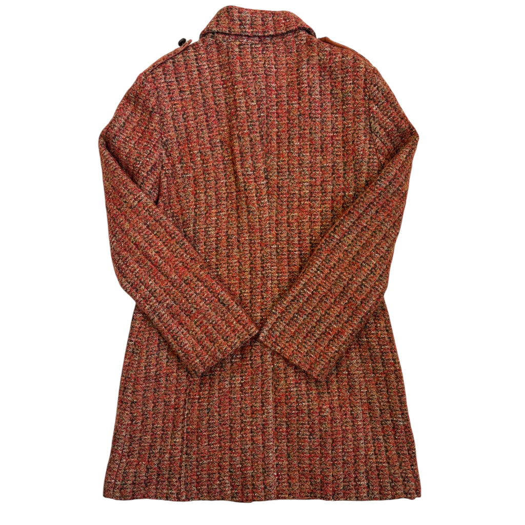 orange bouclé wool coat, tailored fit back