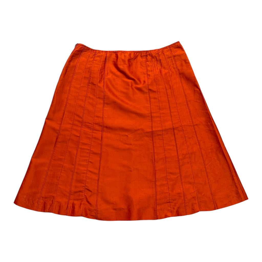 orange silky a-line skirt back