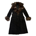 padded denim coat with fur details